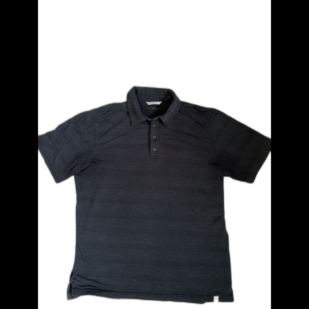 Men’s Black Smartwool Polo Shirt Short Sleeve Medium Hiking Layer Wool Blend
